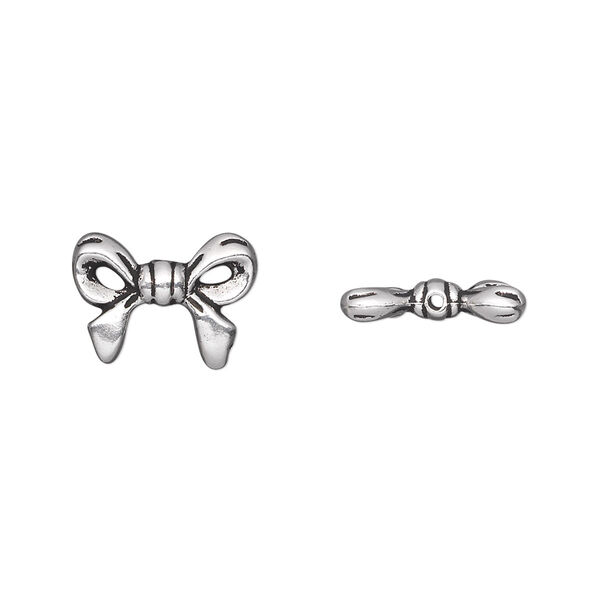 Bead, TierraCast®, antique silver-plated pewter (tin-based alloy), 14x10.5mm double-sided bow. Sold per pkg of 2. image number 0