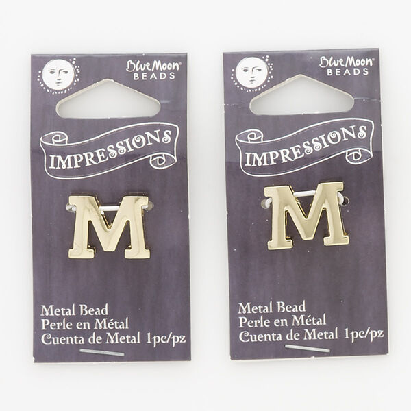 Bead, gold-finished "pewter" (zinc-based alloy), 16x13mm top-drilled alphabet letter M with 2mm hole. Sold per pkg of 2. image number 0
