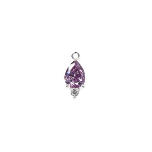 Drop, cubic zirconia and sterling silver, purple and clear, 12x6mm faceted pear. Sold individually.