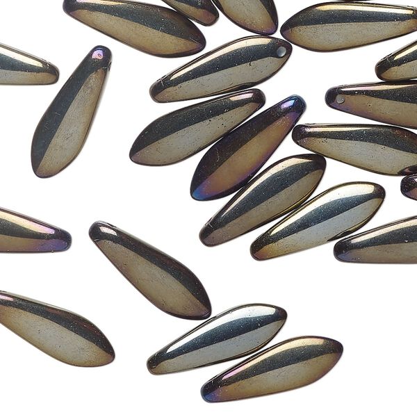 Bead 1pkg50 Czech pressed glass, opaque iris brown, 15.5x5mm top-drilled dagger. image number 0