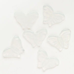 Sea "opal" glass 1pkg6, carved butterfly bead 29x24-36x24mm