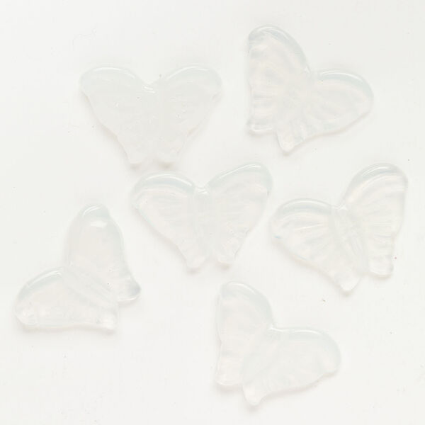 Sea "opal" glass 1pkg6, carved butterfly bead 29x24-36x24mm image number 0