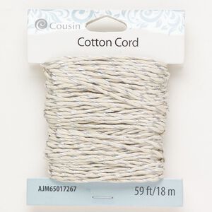 Cord 1pkg1 cotton 1mm twisted, off-white / silver 18 meters