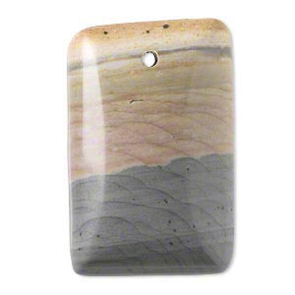 Focal, moonlight jasper (natural), 40x25mm hand-cut top-drilled domed rectangle with flat back, B grade, Mohs hardness 6-1/2 to 7. Sold individually. image number 0