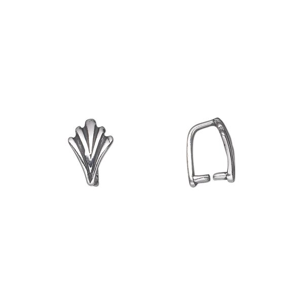 Bail, ice-pick, antiqued sterling silver, 10x6mm single-sided shell, 6mm grip length. Sold per pkg of 2. image number 0