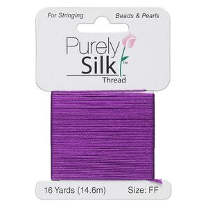 Thread, Purely Silk™, 3-ply, plum, size FF. Sold per 16-yard card.