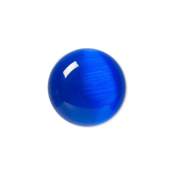 Cabochon, cat's eye glass (fiber optic glass), blue, 20mm calibrated round, quality grade. Sold per pkg of 4. image number 0