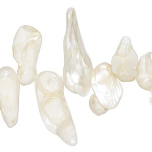 Pearl, cultured freshwater (dyed), white, 9x6mm-32x13mm baroque with 0.4mm hole, D grade, Mohs hardness 2-1/2 to 4. Sold per 15-inch strand.