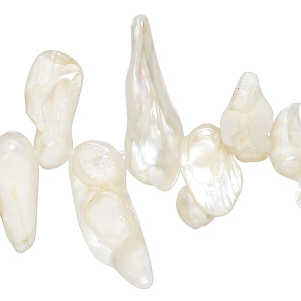 Pearl, cultured freshwater (dyed), white, 9x6mm-32x13mm baroque with 0.4mm hole, D grade, Mohs hardness 2-1/2 to 4. Sold per 15-inch strand. image number 0