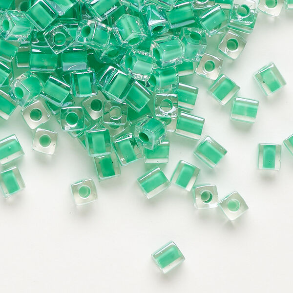 Seed bead, Miyuki 1pkg10g, glass, 3.5-3.7mm square, transparent green inside dyed color clear (SB-219) image number 0
