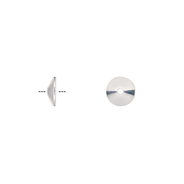 Bead cap, silver-plated steel, 7x2mm cone, fits 8-10mm bead. Sold per 6-1/2 inch strand, approximately 300 bead caps. image number 0