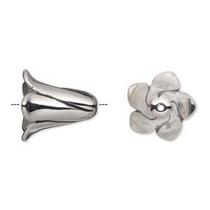 Cone, enamel and stainless steel, black, 15x14mm flower, 8mm inside diameter. Sold individually.