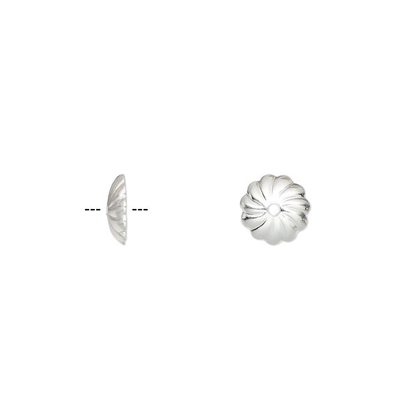 Bead cap, silver-plated brass, 7x2mm corrugated round, fits 7-9mm bead. Sold per pkg of 100. image number 0