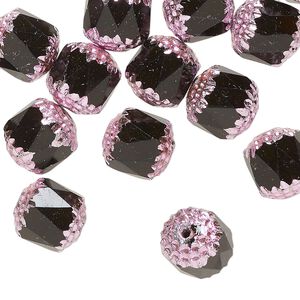 Czech pressed glass 1pkg40, cathedral bead opaque jet / metallic pink 10mm