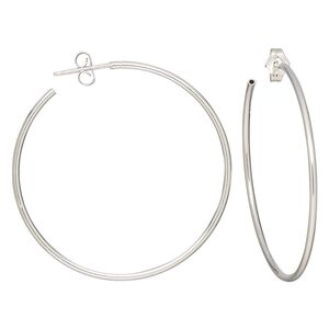 Earring, sterling silver, 38mm hoop with post and flexible hollow tube. Sold per pair.