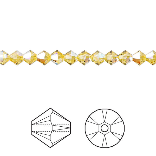 Bead, Crystal Passions® crystals, Crystal Passions®, light topaz shimmer, 4mm Xilion bicone (5328). Sold per pkg of 48. image number 0