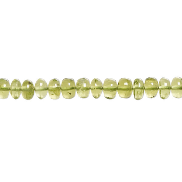 Bead, peridot (natural), 4x2mm-7x4mm hand-cut graduated rondelle with 0.4-1.4mm hole, B+ grade, Mohs hardness 6-1/2 to 7. Sold per 15" to 16" strand. image number 0
