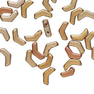 Bead, Preciosa, Czech pressed glass, opaque satin vitrail, 8.5x4.5mm double-drilled chevron. Sold per pkg of 30.