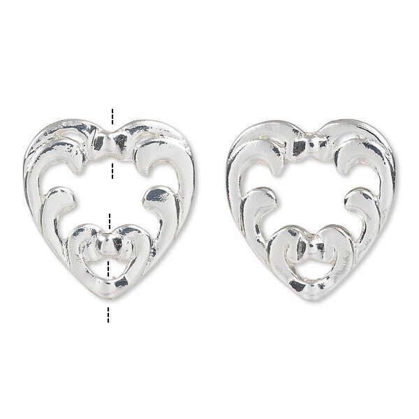Bead frame, silver-finished "pewter" (zinc-based alloy), 23x22mm heart with cutouts, fits up to 2mm and 7mm beads. Sold per pkg of 2. image number 0