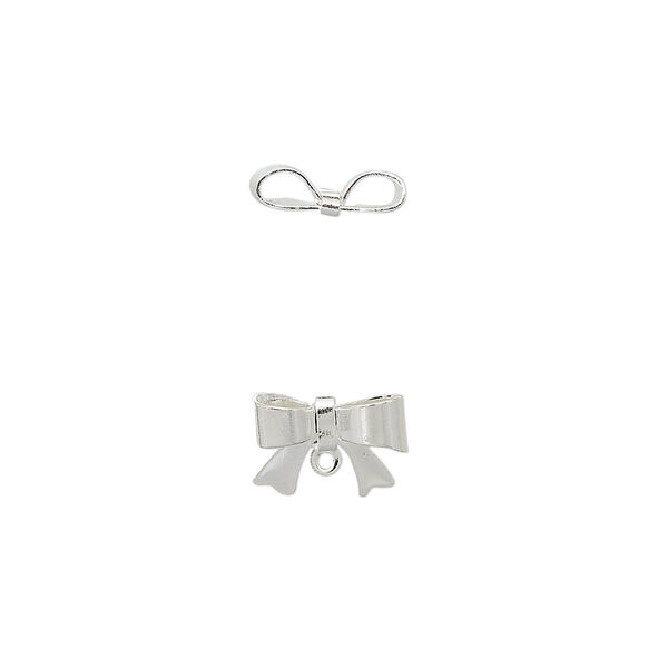 Drop, silver-plated brass, 10x7mm bow with loop. Sold per pkg of 10. image number 0