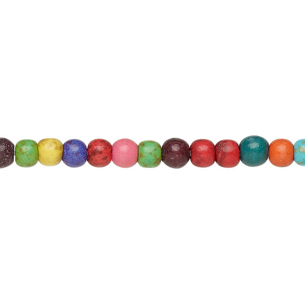 Bead, "howlite" (resin) (imitation), multicolored, 3-4mm round. Sold per 15-inch strand. image number 0