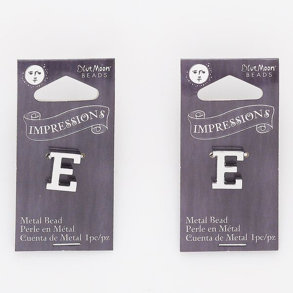 Bead, silver-finished "pewter" (zinc-based alloy), 13x10mm top-drilled alphabet letter "E." Sold per pkg of 2. image number 0