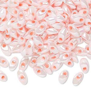 Seed bead, Miyuki, glass, pkg/250g, 7x4mm long magatama, opaque light rose inside dyed color pearl, (LMA-427).