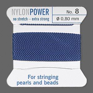 Thread, Griffin, nylon, blue, size #8. Sold per 2-meter card (approximately 78 inches).
