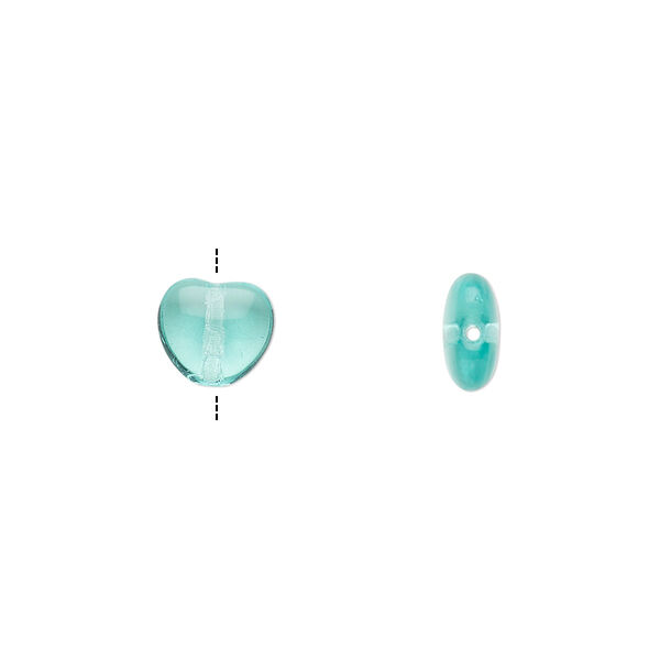 Bead, Czech pressed glass, light aqua, 8x7.5mm heart. Sold per 15-1/2" to 16" strand, approximately 50 beads. image number 0