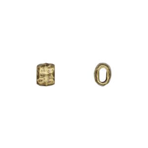 Bead, TierraCast®, antique brass-plated pewter (tin-based alloy), 7x5.5mm flattened hammered barrel. Sold per pkg of 4.