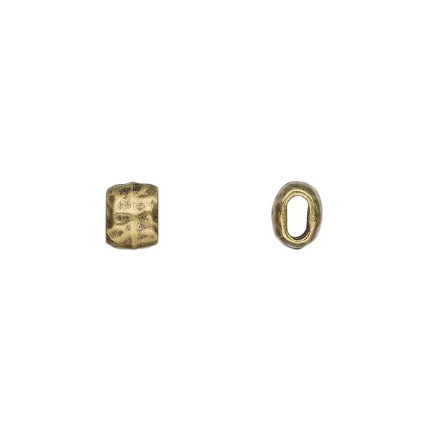 Bead, TierraCast®, antique brass-plated pewter (tin-based alloy), 7x5.5mm flattened hammered barrel. Sold per pkg of 4. image number 0