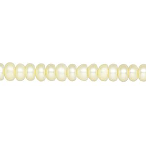 Pearl, cultured freshwater (dyed), pale yellow, 5mm button, C grade, Mohs hardness 2-1/2 to 4. Sold per 15-inch strand.
