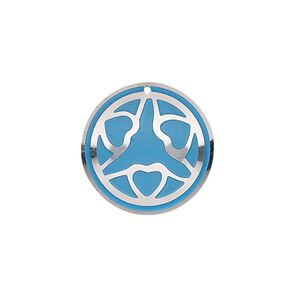 Drop, stainless steel, blue patina, 20mm single-sided domed round with heart design. Sold per pkg of 4.