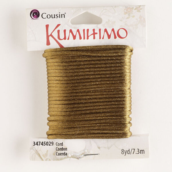 Cord, satin, golden brown, 2mm round. Sold per pkg of 8 yards. image number 0