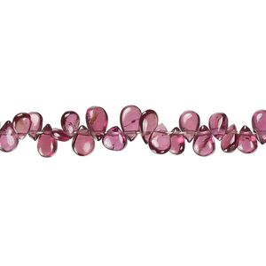Rhodolite garnet 1pkg1, hand-cut top-drilled puffed teardrop bead natural 14 inch 5x3mm-10x5mm