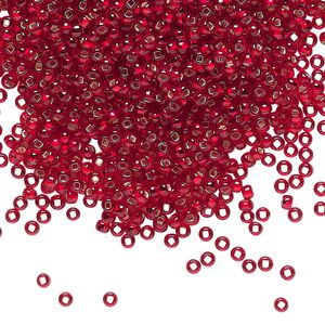 Seed bead, Preciosa Ornela Czech glass, pkg/50g, #11 rocaille, transparent silver-lined ruby, (97090).
