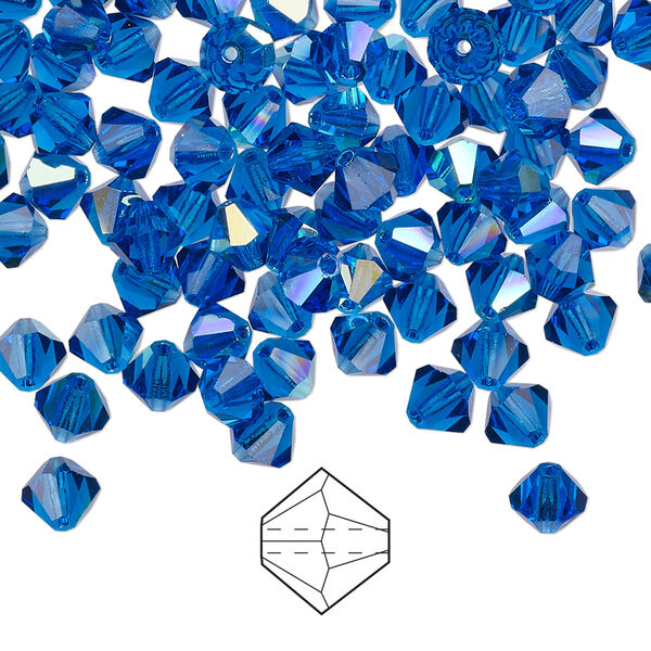 Bead 24pk Capri blue AB, Preciosa Czech crystal 5mm bicone image number 0