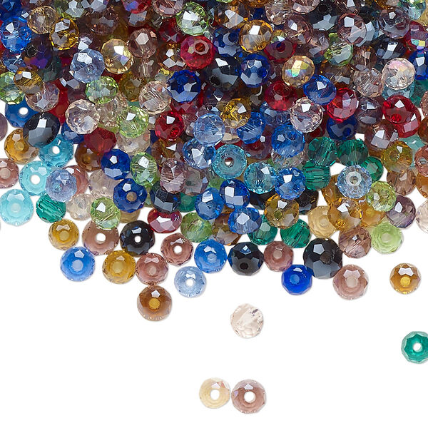 Bead 1pkg1 glass, 3x2mm-4x3mm faceted rondelle, 1 ounce mix opaque to transparent mixed colors image number 0