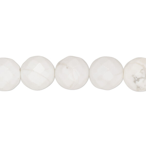 Bead, white howlite (natural), 10mm faceted round, B grade, Mohs hardness 3 to 3-1/2. Sold per 15-1/2" to 16" strand. image number 0