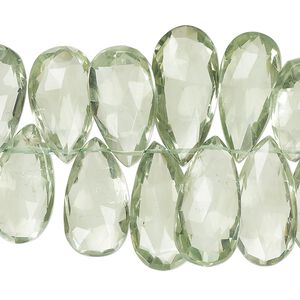 Green quartz 1pkg1, hand-cut top-drilled faceted puffed teardrop bead 7 inch 15x9mm-21x13mm