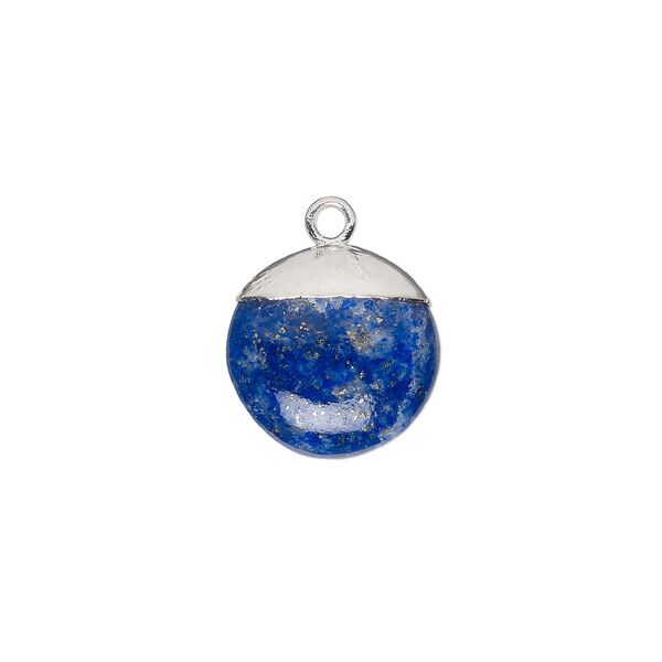 Lapis lazuli / sterling silver 1pkg1, electroplated hand-cut puffed flat round drop natural 12mm image number 0