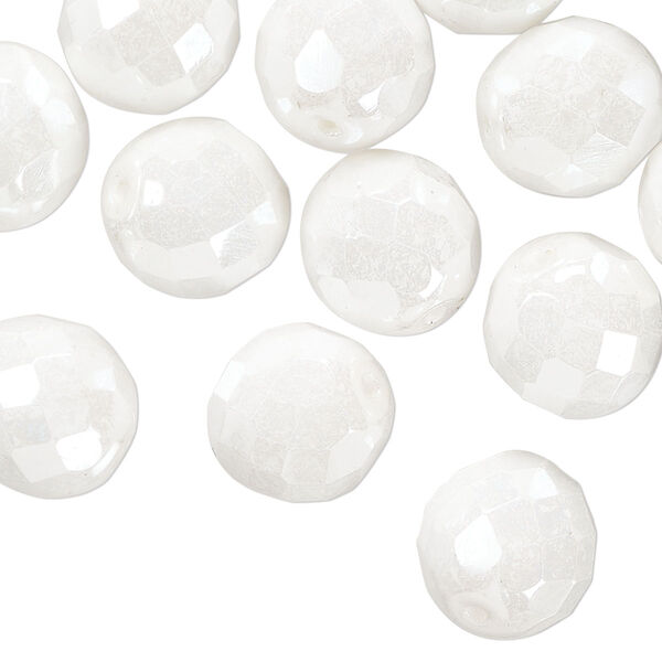 Preciosa Czech glass fire-polished 1pkg30, faceted round bead opaque snow white luster alabaster 12mm image number 0