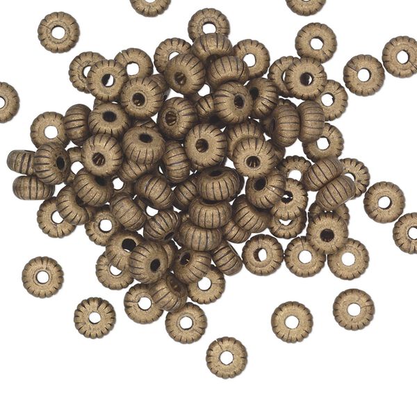 Bead, antique gold-plated brass, 4.5x2.5mm corrugated rondelle. Sold per pkg of 100. image number 0