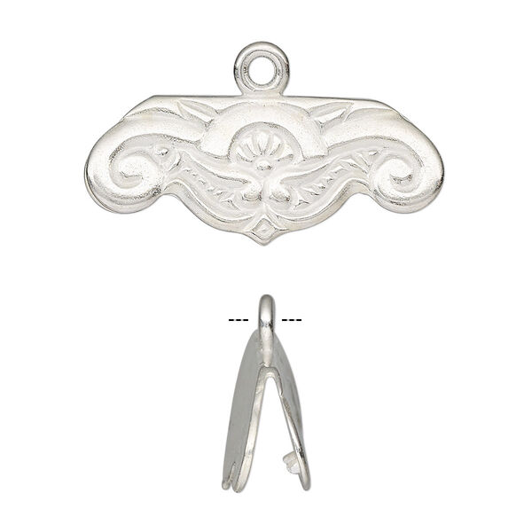 Ribbon crimp end, JBB Findings, silver-plated brass, 30x12mm single-sided with fancy design. Sold individually. image number 0