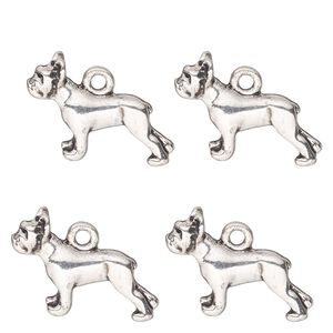 Charm, antique silver-finished "pewter" (zinc-based alloy) , 20x11mm single-sided French bulldog. Sold per pkg of 4.