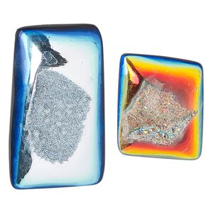 Druzy agate 1pkg2, hand-cut non-calibrated dichroic square cab 16x12mm-34x30mm