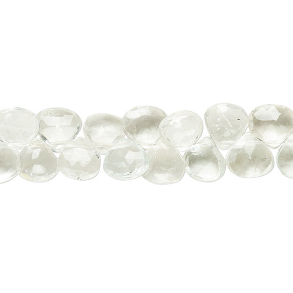Bead, quartz crystal (natural), 6mm-8x7mm hand-cut top-drilled faceted puffed teardrop with 0.4-1.4mm hole, B- grade, Mohs hardness 7. Sold per 7-inch strand. image number 0