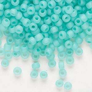 Seed bead, Dyna-Mites™, glass, translucent matte inside color sea foam, #6 round. Sold per 40-gram pkg.