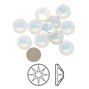 Flat back 12pk white opal foil back, Crystal Passions® 7.07-7.27mm rose round SS34 2088