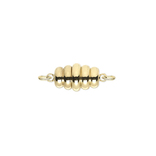 Clasp, magnetic, gold-plated brass, 13x8mm swirl oval. Sold individually. image number 0